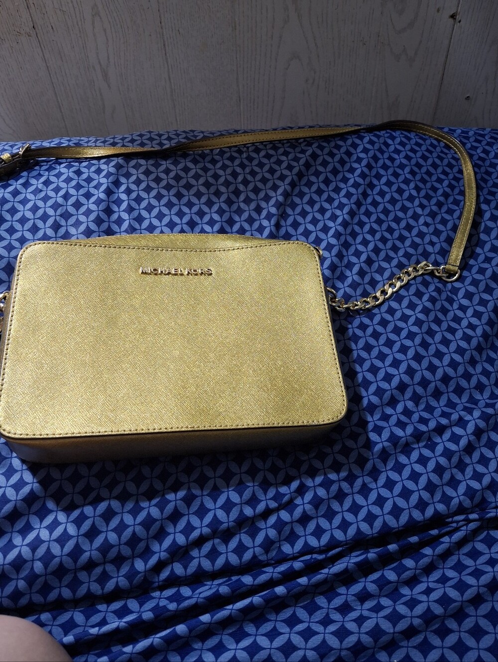 Michael Kors Metallic Gold Saffiano Crossbody Shoulder Bag